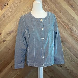 Chico’s Striped Blue & White Denim Jean Jacket